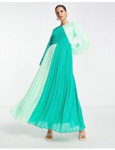 ASOS DESIGN - Vestito lungo in plumetis a pieghe verde color block