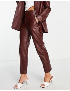 French Connection - Pantaloni slim in similpelle PU color cioccolato in coordinato-Marrone