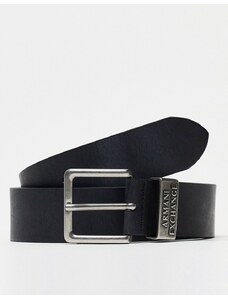 Armani Exchange - Cintura in pelle con logo nera-Nero