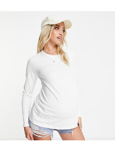 ASOS Maternity ASOS DESIGN Maternity - Maglietta slim a maniche lunghe in cotone bianca - WHITE-Bianco