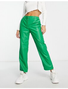 Only - Pantaloni dritti in pelle sintetica verde acceso