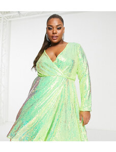 Esclusiva Collective the Label Curve - Vestito corto a portafoglio color lime iridescente con paillettes-Verde