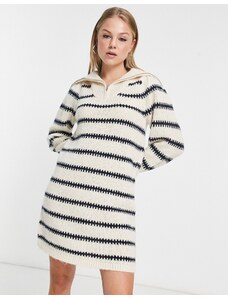 PIECES - Vestito maglione corto crema a righe con zip corta-Multicolore
