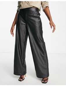 Vero Moda - Pantaloni in pelle sintetica neri con fondo ampio-Nero