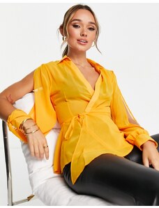 ASOS DESIGN - Camicia trasparente a portafoglio arancione slavato con maniche con spacco-Multicolore