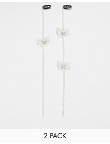 DesignB London - Confezione da 2 fermagli per capelli con filo di perle e 3 farfalle-Argento