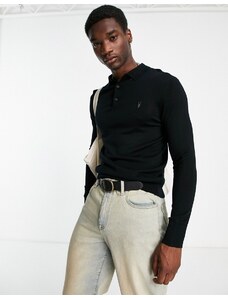 AllSaints - Mode - Polo a maniche lunghe nera in lana merino-Nero