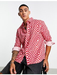 Bolongaro Trevor - Camicia a maniche lunghe rossa con stampa geometrica-Rosso