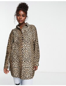 PIECES - Camicia lunga con stampa leopardata-Multicolore
