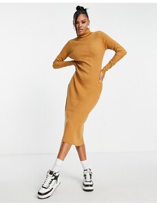 Brave Soul - Rebecca - Vestito midi accollato in maglia color cammello-Neutro