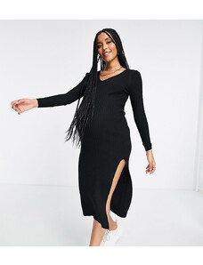 ASOS Maternity ASOS DESIGN Maternity - Vestito lavorato a maglia con scollo a V a coste, colore nero