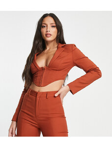 Simmi Clothing SIMMI Tall - Blazer corto con dettaglio a corsetto color ruggine in coordinato-Arancione