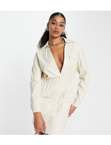 Simmi Clothing Simmi Tall - Vestito camicia stile blazer comodo con scollo profondo color crema-Bianco