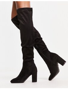 New Look - Stivali neri sopra il ginocchio con tacco-Nero