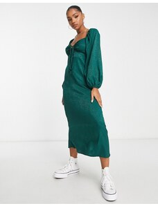 New Look - Vestito midi a maniche lunghe con corsetto in jacquard verde scuro