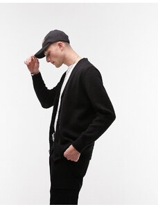 Topman - Cardigan in maglia nera spazzolata-Nero