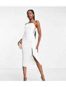 Esclusiva In The Style x Yasmin Devonport - Vestito midi bianco con bottoni