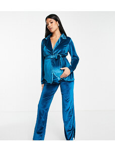 Mama.licious Mamalicious Maternity - Pantaloni in jersey vellutato blu in coordinato