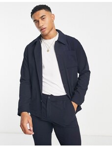 Jack & Jones Premium - Camicia giacca in seersucker blu navy in coordinato