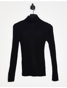 Selected Femme - Costina - Dolcevita nero in maglia a coste