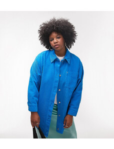 Topshop Curve - Camicia oversize in velluto a coste blu