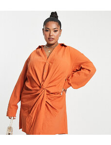 Saint Genies Plus - Vestito camicia testurizzato color cannella con incrocio sul davanti-Arancione