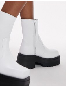 Topshop - Beth - Stivali alla caviglia in pelle premium bianchi con punta squadrata-Bianco