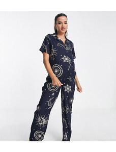 ASOS Maternity ASOS DESIGN Maternity - Pigiama con camicia e pantaloni in modal blu navy con stampa stile oroscopo