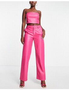 ASOS DESIGN - Pantaloni dritti in pelle sintetica rosa in coordinato