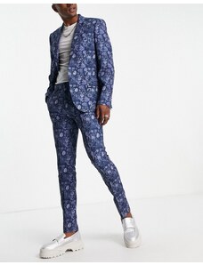 ASOS DESIGN - Pantaloni da abito skinny con stampa blu