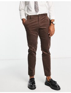 Selected Homme - Pantaloni da abito slim in velluto a coste marroni-Marrone