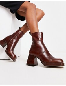 ASOS DESIGN - Rhodes - Stivaletti alla caviglia con plateau in pelle premium, color cuoio-Marrone