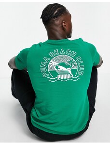 Puma - T-shirt verde con stampa di spiaggia sul retro