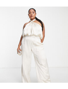 Pretty Lavish Curve - Tuta jumpsuit allacciata al collo color ostrica-Bianco