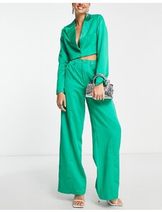 Extro & Vert - Pantaloni di raso verde smeraldo con fondo extra ampio in coordinato
