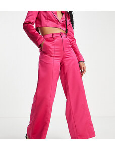 Extro & Vert Petite - Pantaloni con fondo extra ampio in raso rosa acceso in coordinato