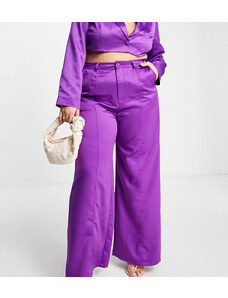 Extro & Vert Plus - Pantaloni di raso con fondo extra ampio color prugna in coordinato-Viola