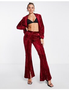 Extro & Vert - Pantaloni a zampa in velluto rosso rubino in coordinato