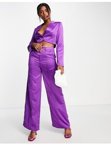 Extro & Vert - Pantaloni di raso con fondo extra ampio color prugna in coordinato-Viola