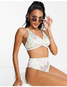 ASOS DESIGN Coppe Grandi - Mix and Match - Top bikini incrociato, con ferretto e stampa a fiori-Multicolore
