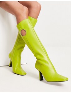 ASOS DESIGN - Cassie - Stivali al ginocchio in pelle premium verde con tacco alto