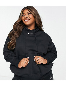 Nike Plus - Felpa con cappuccio oversize nera e bianca con logo piccolo-Nero