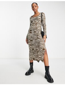 ASOS DESIGN - Vestito midi in maglia marrone zebrato-Multicolore