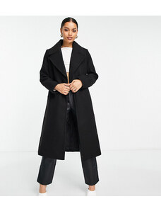 Forever New Petite - Cappotto elegante avvolgente nero con cintura allacciata