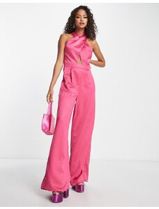 In The Style - Tuta jumpsuit allacciata al collo con fondo ampio rosa con cut-out