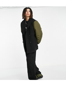 COLLUSION - Cappotto doppiopetto ibrido con dettagli stile bomber nero e kaki-Multicolore