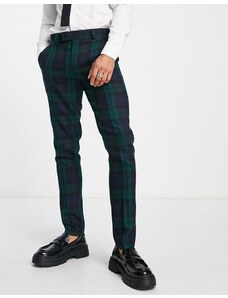 ASOS DESIGN - Pantaloni da abito skinny in misto lana a quadri scozzesi-Blu navy