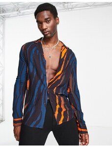 ASOS DESIGN - Camicia con stampa zebrata multicolore con rever ampio