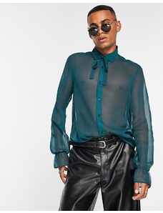 ASOS DESIGN - Camicia trasparente vestibilità regular con maniche a campana-Verde