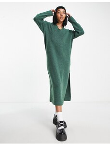 Weekday - Ellen - Vestito maglia midi verde bosco con scollo a V